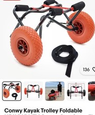 Conwy Kayak Trolley Foldable HEAVY DUTY Canoe Cart Strap Flat Free Wheels