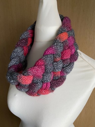Hand knitted plaited cowl - hand,