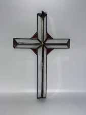 Beautiful Stained Clear Glass Crucifix Cross Tiffany Style Wall Hanging Religiou