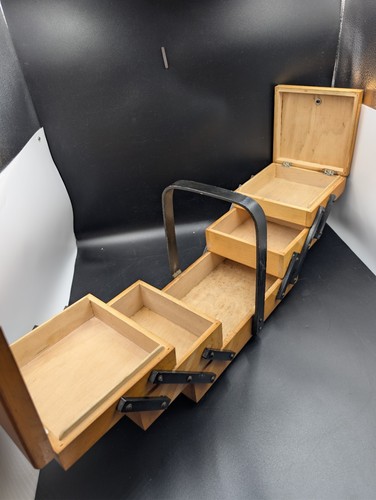 Wooden cantilever sewing box - sewing,