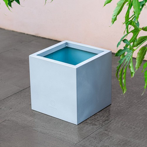 Silver cube metal planter - silver,