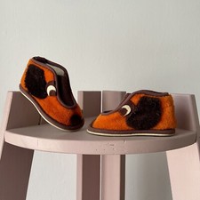 Vintage 1970s Childrens Booties Orange Dog Toddler Shoes Doll Collector Kitsch