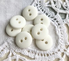 8 Small Vintage Buttons, White Rounded, Flat Back, 2 Hole, 12mm, Matching Set