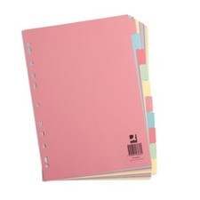 10 Part Subject Filing File Dividers A4 Multi Punched Coloured  
