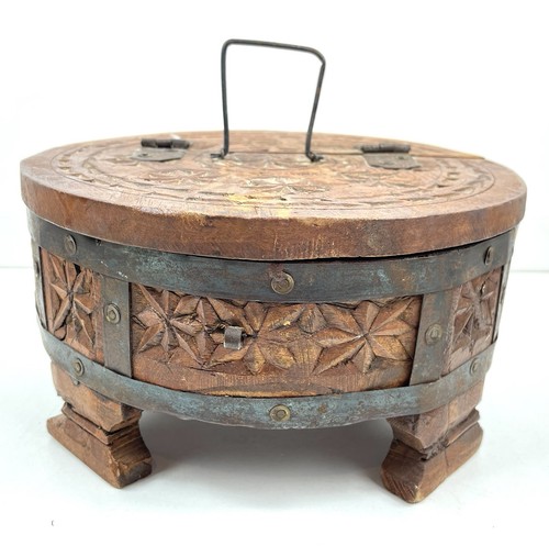 Antique wood round hinged box - wood,