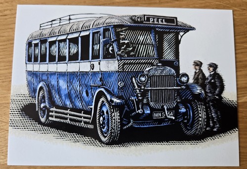 Vintage linocut style bus - vintage,