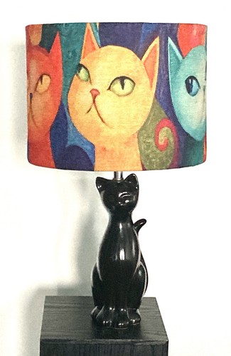Retro black cat - black, lamp