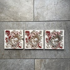 3 Vintage Ceramic Tiles Floral