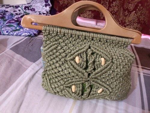 Retro boho macramé bag - boho, sage