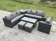 Fimous Garden Furniture Rattan Corner Sofa Set With Square Side Coffee Tea Table