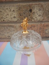 KILLARNEY CRYSTAL "LEPRECHAUN" GOLDTONE LIDDED & FOOTED TRINKET DISH ADORABLE
