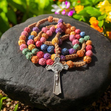 Christian Catholic Rosary Crucifix Necklace With Colourful Acrylic Beads  