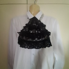 Black Lace Frilly Jabot Victorian Georgian Regency Cravat Gothic Vampire New