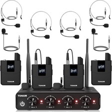 TONOR Wireless Microphones System with UHF Headset/Lavalier Lapel Mics, Bodypack