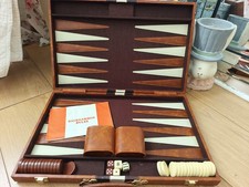 Vintage Backgammon Vintage Travel Case Leather Interior Stitched Missing 1 Brown