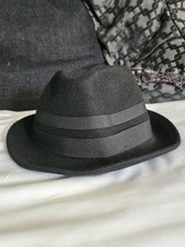 Filippo Catarzi Short Brim Fedora Trilby Hat Black Wool Size S/M