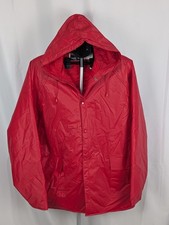 Vintage Red Rain Jacket Coat With Hood Ozark Trail XL Quilted Lining PVC Shell