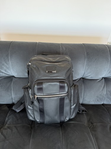 Tumi black leather backpack - black,
