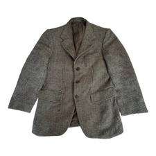 Vintage Harris Tweed Blazer 3 button grey dogtooth check 1960s 70s Mens 38S