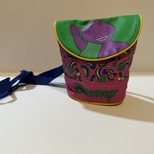Vintage 1992 Barney Bag Purse Purple Dinosaur Lyon’s Group Hearts Rainbows Print
