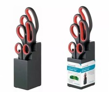 Multi-Purpose Set Of three Scissors And Three Tier Black Wooden Storage Block