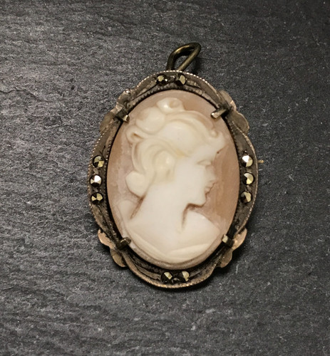 Sterling silver cameo brooch - sterling,