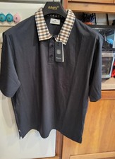 AQUASCUTUM MENS ACTIVE SUPIMA CLUB CHECK RIB POLO SHIRT 2XL NEW BLACK