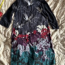 White Stuff Bird Print Velvet Sleeve Dress UK 10 Boho Starry Night Floral