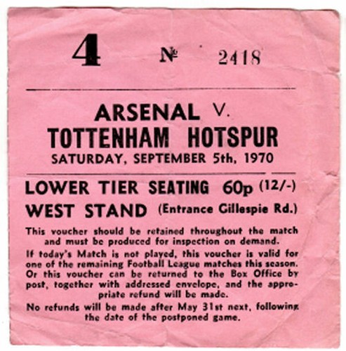 Ticket arsenal v - ticket, tottenham