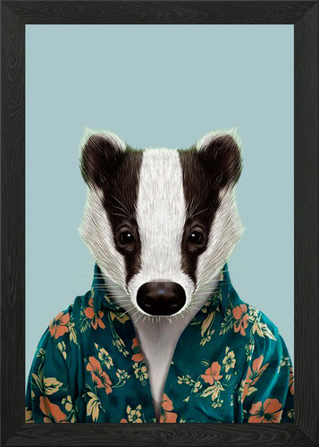Animal badger portrait - portrait, framed