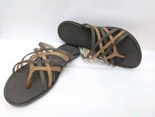 Crocs Huarache Toe Post Gold Brown Jelly Strappy Sandals UK 7 W9 Good Used Cond 