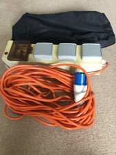 Outwell 3 way electric mains hook up caravan camping 19m long cable 3 plugs