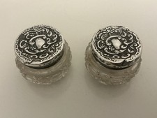 Pair of Solid Silver Topped Vanity Jars Levi & Salaman Birmingham 1905