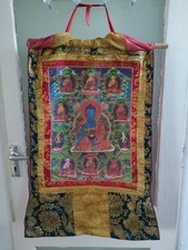 Antique Tibetan Hand Painted Silk and Canvas Thangka with Figures C1920