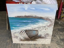 The Range Large Textured Print of Boat on Beach Sand - 100 x 100 cm Wall Hanging