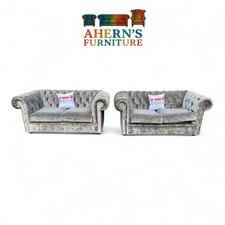 Pair Of Silver Crushed Velvet Chesterfield sofas 2 Seaters FREE DELIVERY