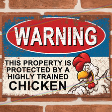 CHICKEN PROPERTY Funny Metal Signs Man Cave Shed Bar Garage Retro Wall Tin Sign