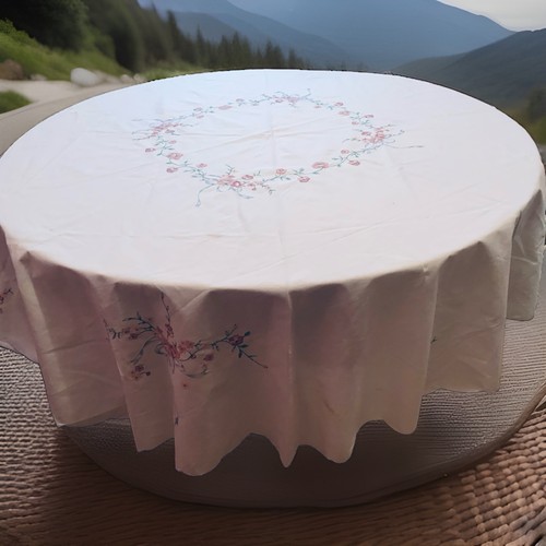 Embroidered round white - 68”,