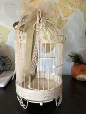 Cream Birdcage Vintage French Wedding Post Box  Metal centre piece Lace & Pearls