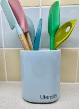 Duck Egg Blue Utensil Holder Crock Pot Ceramic 14.5cm THE home STORE small crack