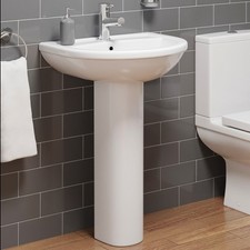 Modern Bathroom Ceramic Wash Basin Sink Full Pedestal Single Tap Hole Round