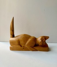 Hand Carved Wooden Cat Bookend