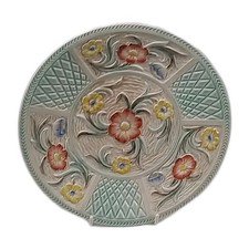 H J Wood Burslem Hand Painted Embossed Floral Design in Majolica Style Plate
