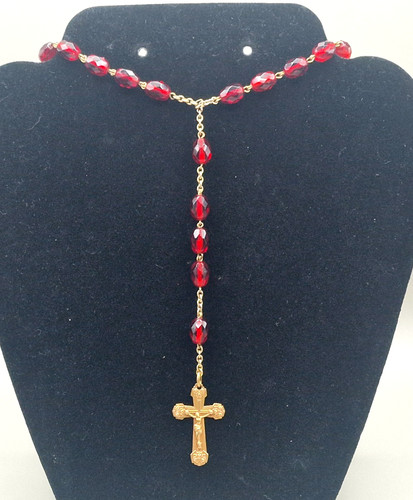 Vintage red glass bead rosary - vintage,