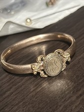 Antique Victorian Rose Gold Fill Scroll Embossed Hinged Bangle Bracelet