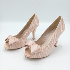 Phase Eight Peep Toe Heels UK4 Salmon Pink Satin Bow Front Court Shoes FLT29-CD