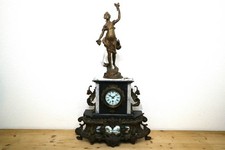 Antique Goddess Bronze Statue Gargoyle Amulet Marble Mantle Clock 28.3in