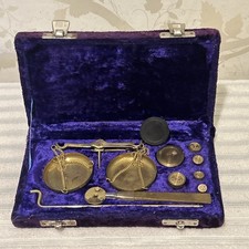 Vintage Portable Brass Balance Scales & Weights in Velvet Lined Fitted Case