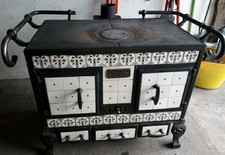 Antique Belgian Cast Iron Stove Tiled Free Standing Coal Stove