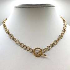 Solid 9ct gold albert necklace chain, T bar fastening 17”. Birmingham hallmark.